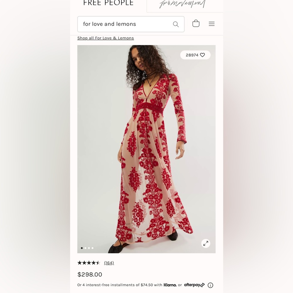 For Love and Lemons Temecula Maxi Dress, Color: Red, Size: Medium
